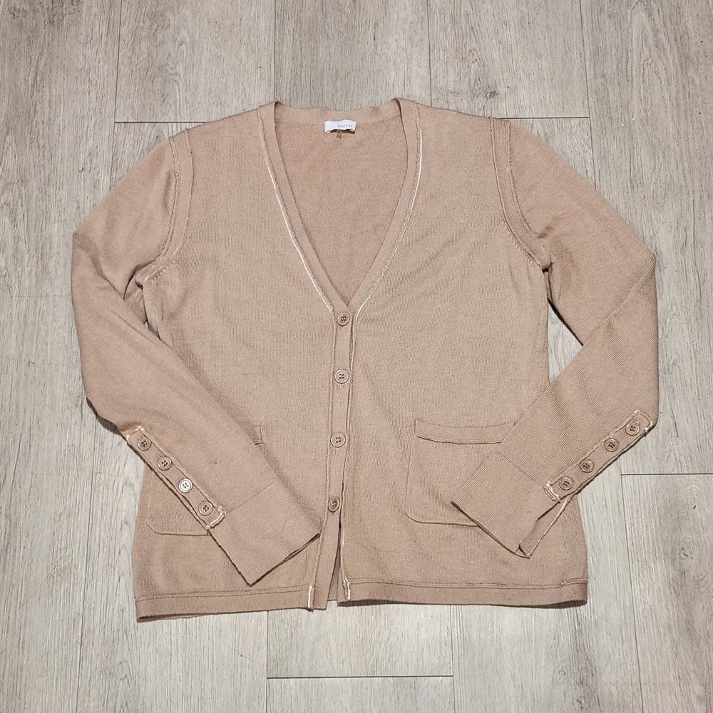 ecru Beige V-Neck Button Front Cardigan